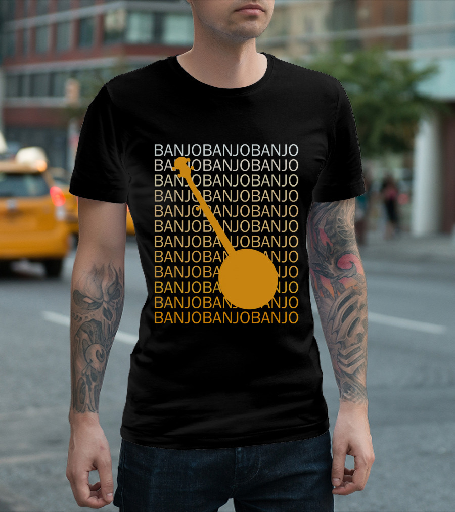 Banjo Repetition with Bold Orange Silhouette Highlight T-Shirt