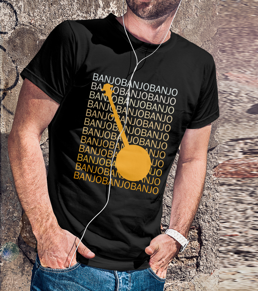 Banjo Repetition With Bold Orange Silhouette Highlight T-Shirt