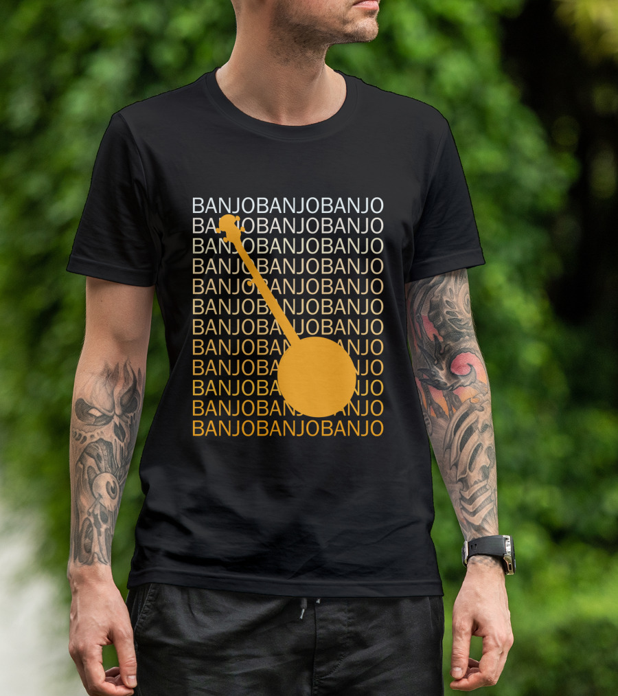 Banjo Repetition With Bold Orange Silhouette Highlight T-Shirt