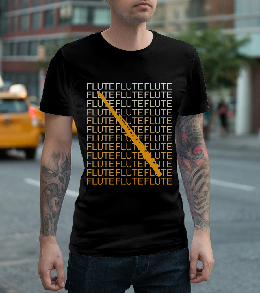 Flute Repeated Pattern with Diagonal Yellow Instrument T-Shirt