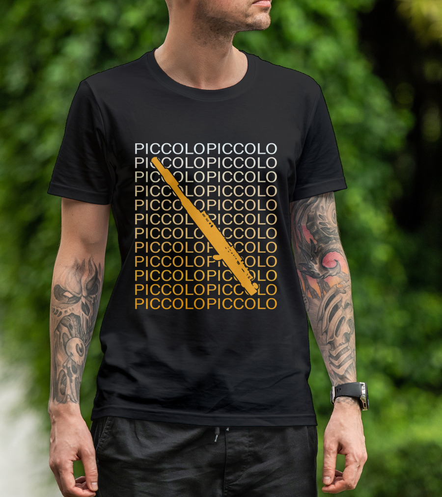PICCOLO Word Pattern With Diagonal Orange Piccolo T-Shirt