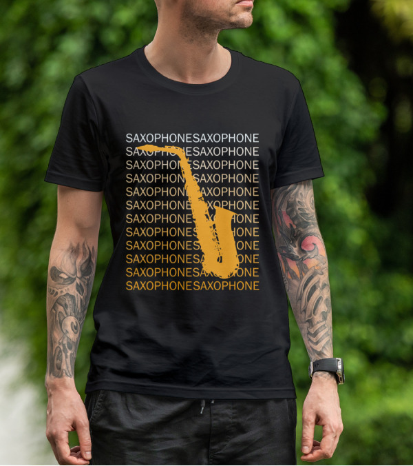 Saxophone Repeated Pattern With Bold Orange Saxophone Highlight T-Shirt