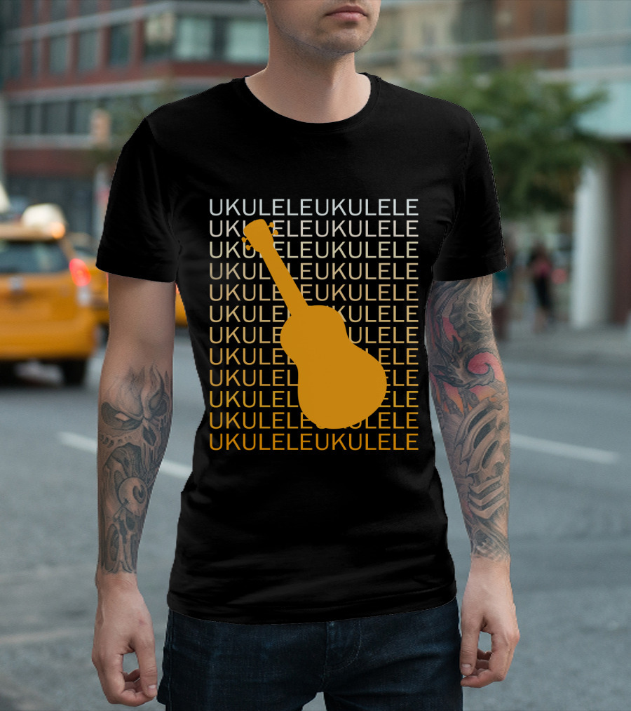 Repeating Ukulele Text with Orange Ukulele T-Shirt