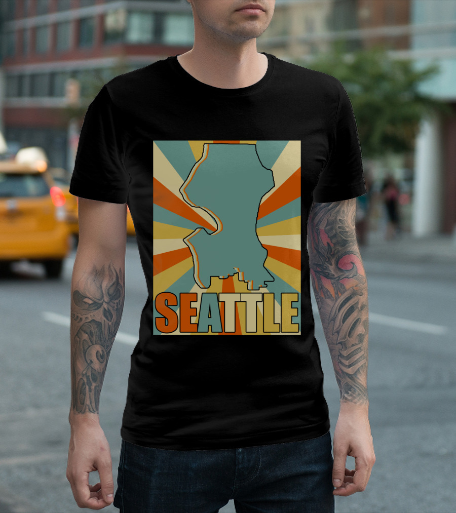 SEATTLE Map Retro Style Burst Background T-Shirt