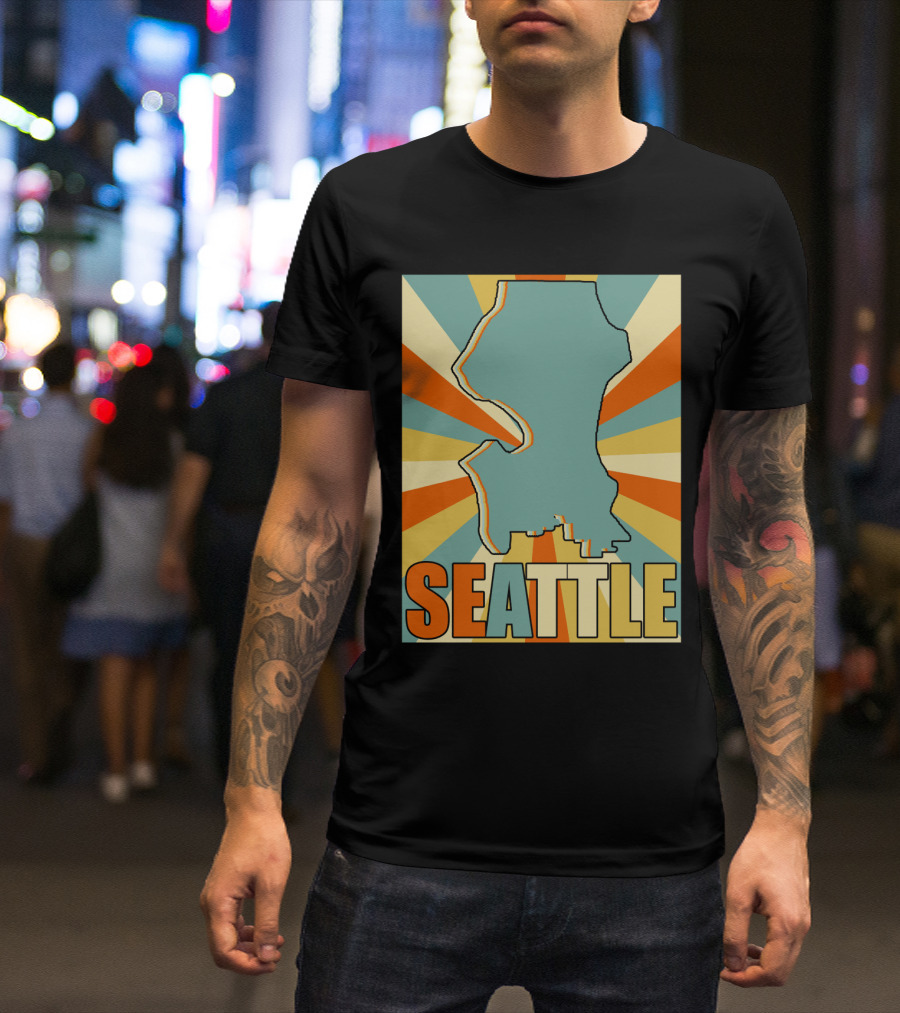 SEATTLE Map Retro Style Burst Background T-Shirt