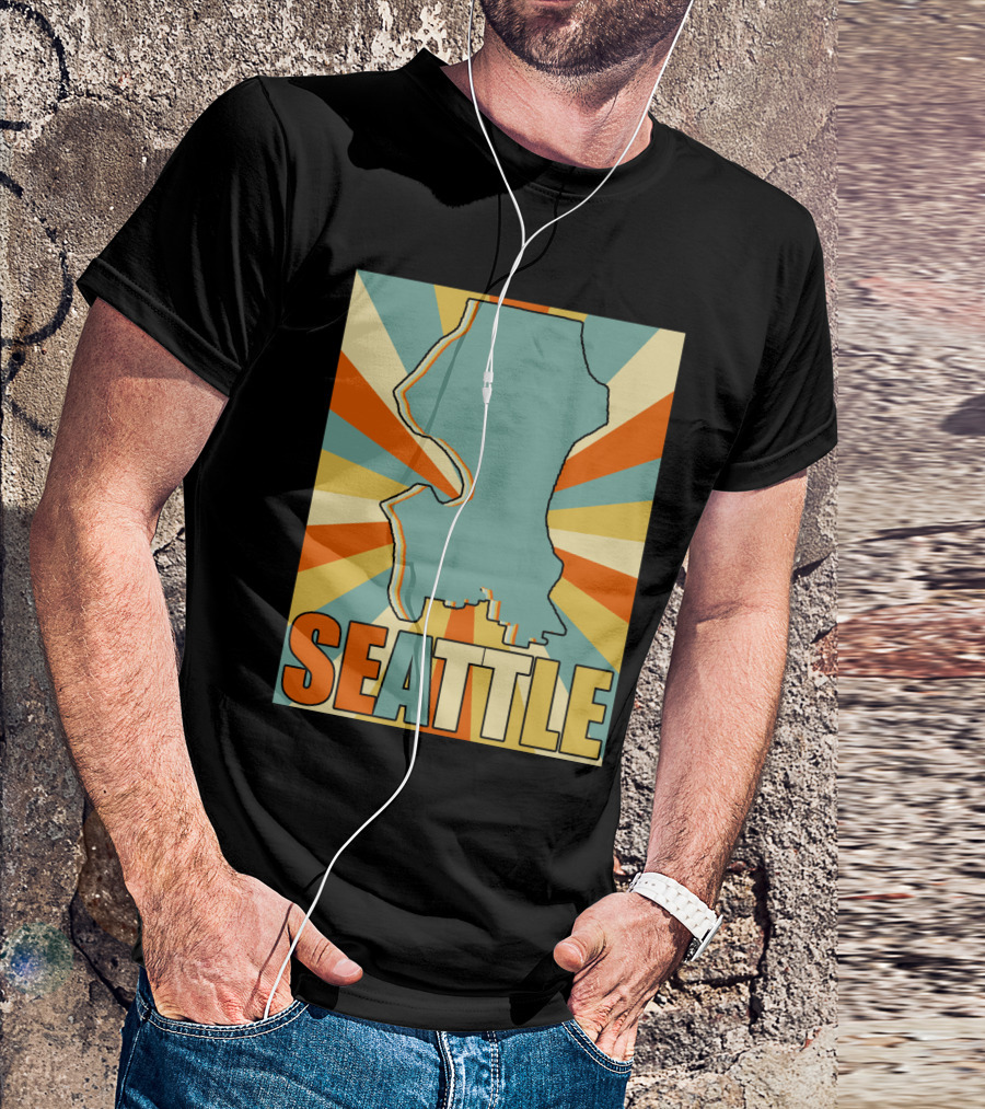 SEATTLE Map Retro Style Burst Background T-Shirt