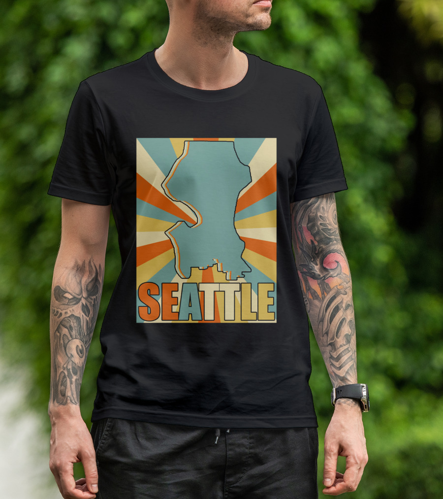 SEATTLE Map Retro Style Burst Background T-Shirt