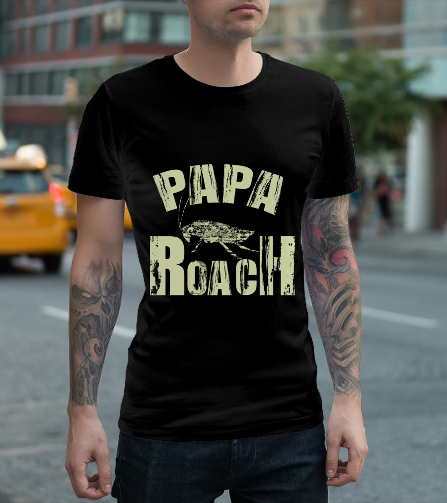 Papa Roach Distressed Logo With Cockroach T-Shirt