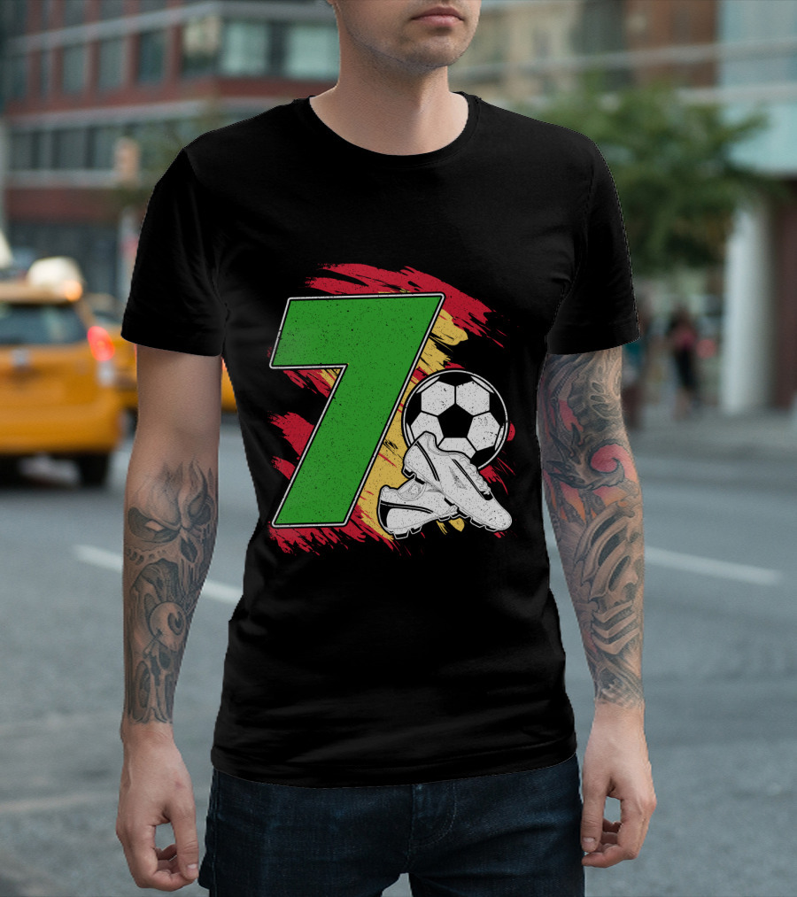 Kinder Geburtstag 7 Jahre Fußball Schuhe Deutschland Flagge Ball T-Shirt