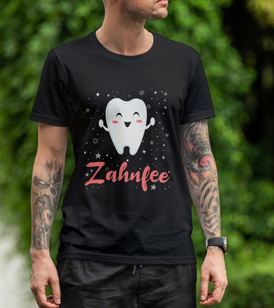 Fasching Kostüm Zahnfee Mit Fröhlichem Zahn Und Sternenhintergrund T-Shirt