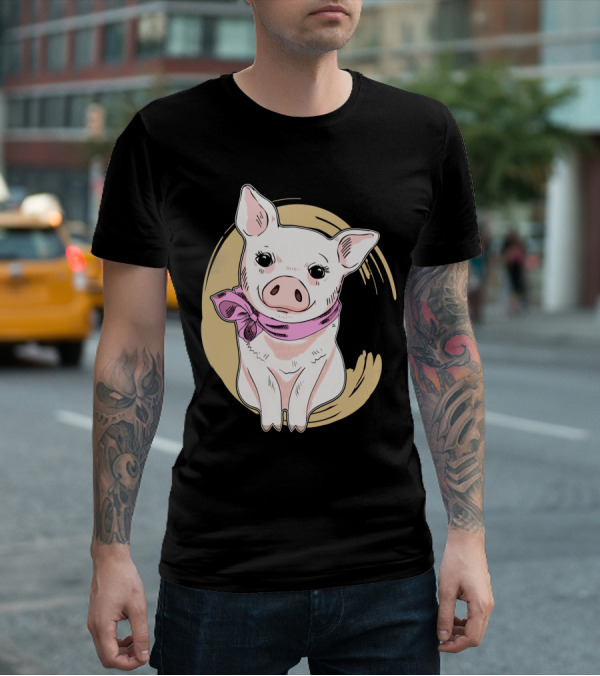 Funny Pig Wearing Pink Scarf T-Shirt