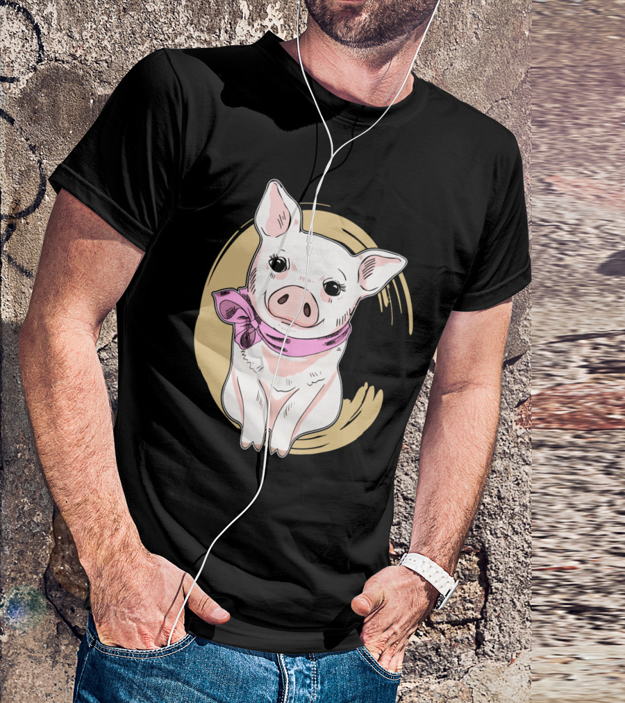 Funny Pig Wearing Pink Scarf T-Shirt