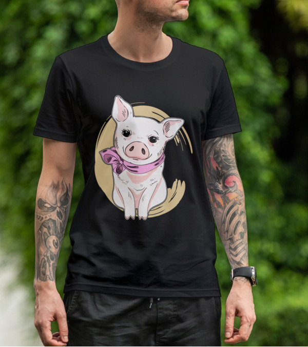Funny Pig Wearing Pink Scarf T-Shirt