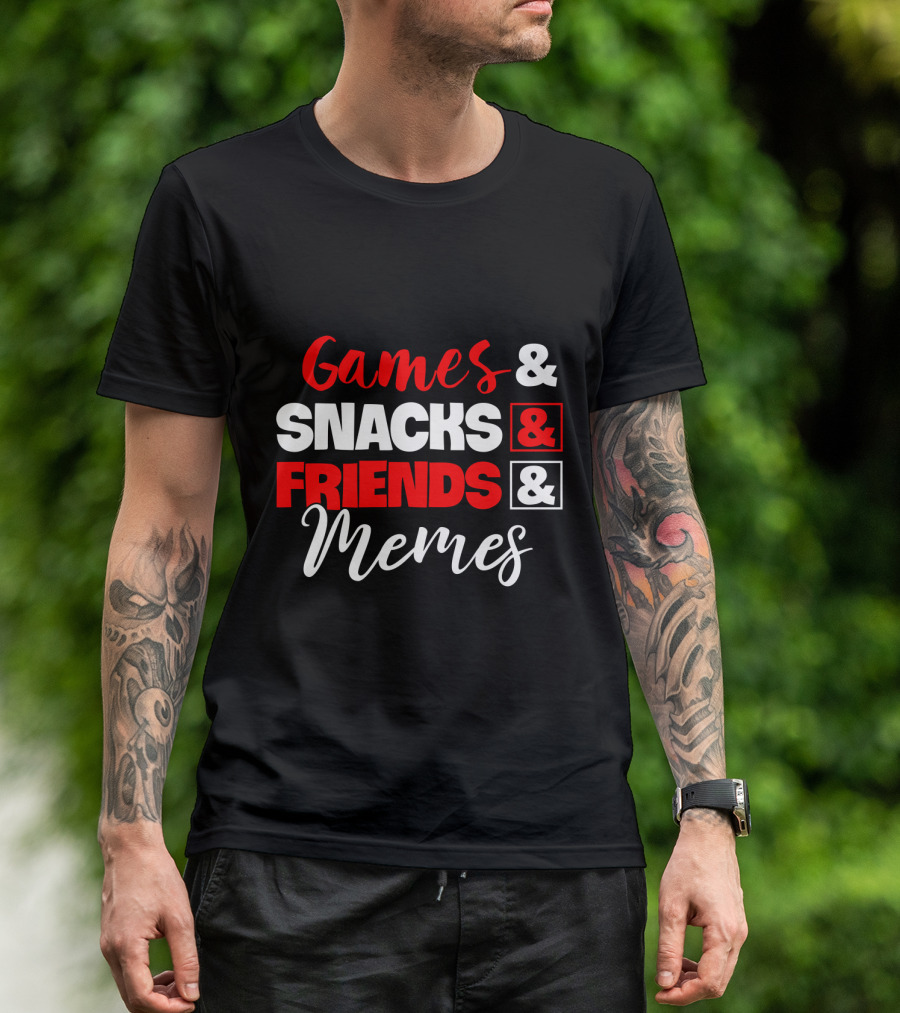 Games Snacks Friends Memes Fun Essentials T-Shirt