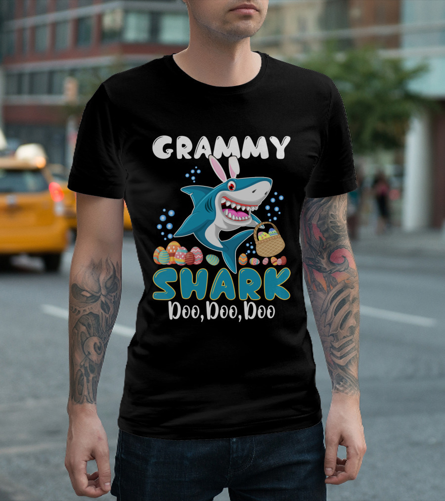 Grammy Shark Doo Doo Doo Bunny Ear Easter Egg Hunt T-Shirt
