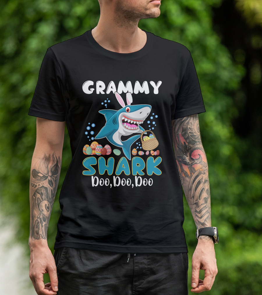 Grammy Shark Doo Doo Doo Bunny Ear Easter Egg Hunt T-Shirt