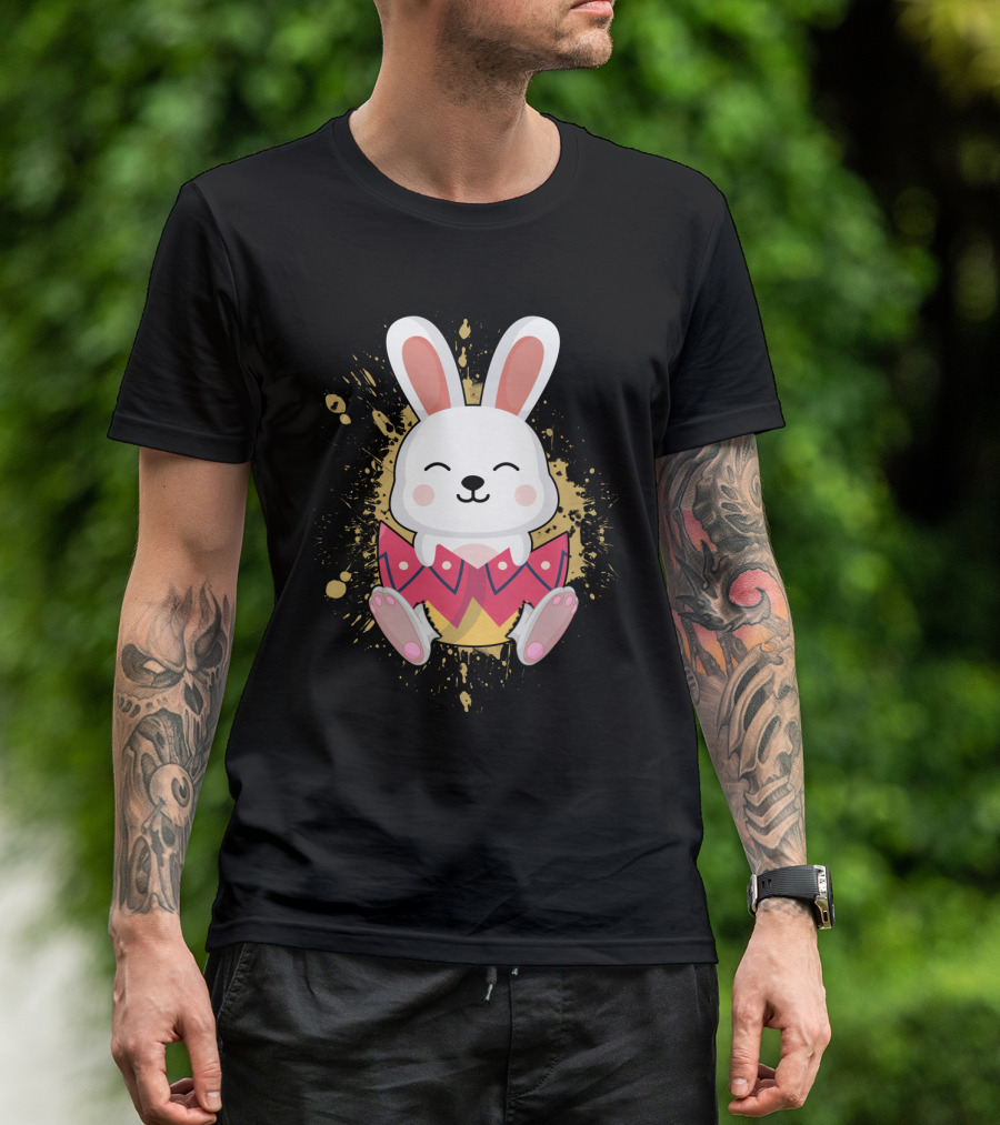 Funny Bunny Easter Rabbit In Colorful Egg Burst T-Shirt