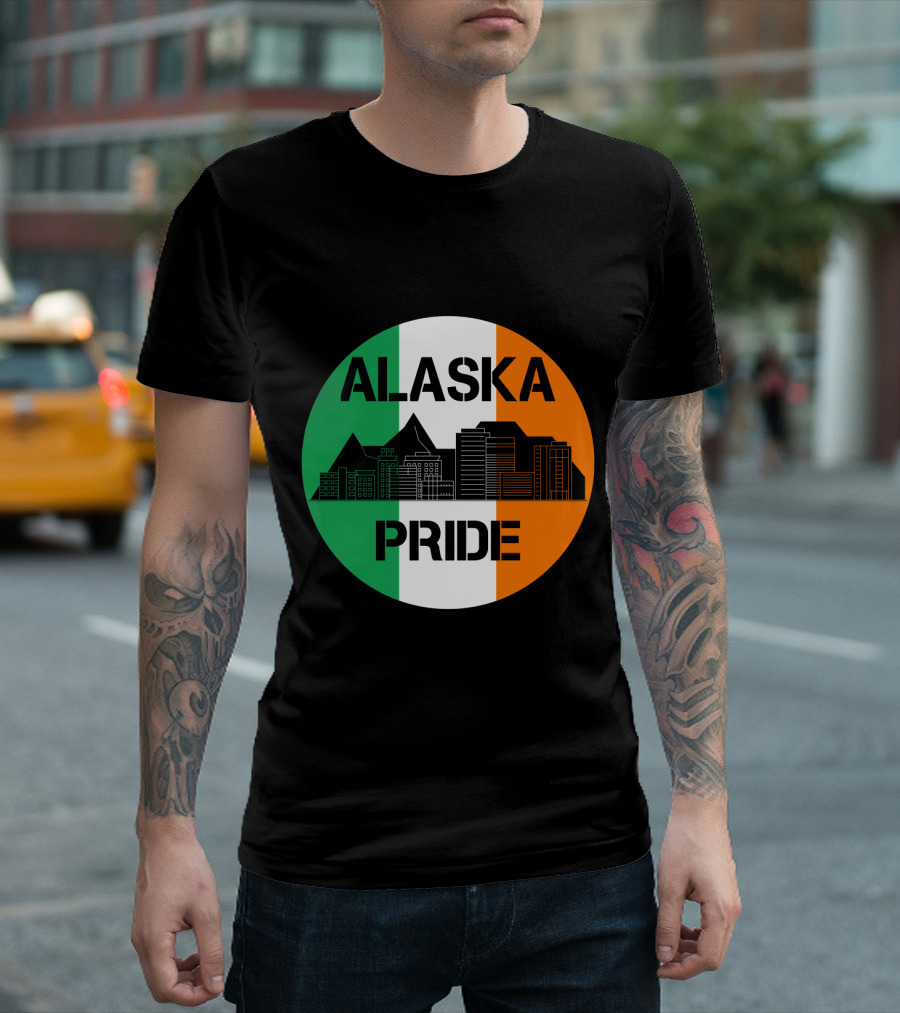 Alaska Pride Skyline with Irish Flag Colors T-Shirt