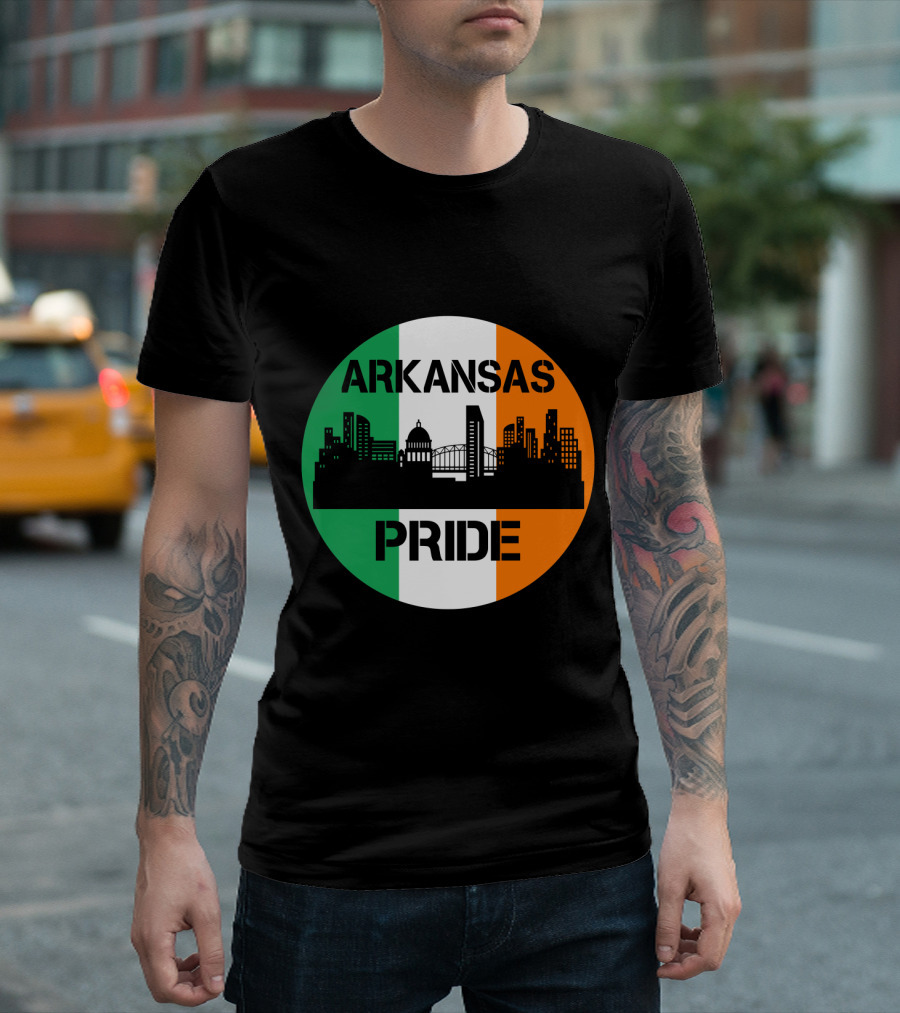 Arkansas Pride Skyline Irish Flag Iconic Cityscape T-Shirt