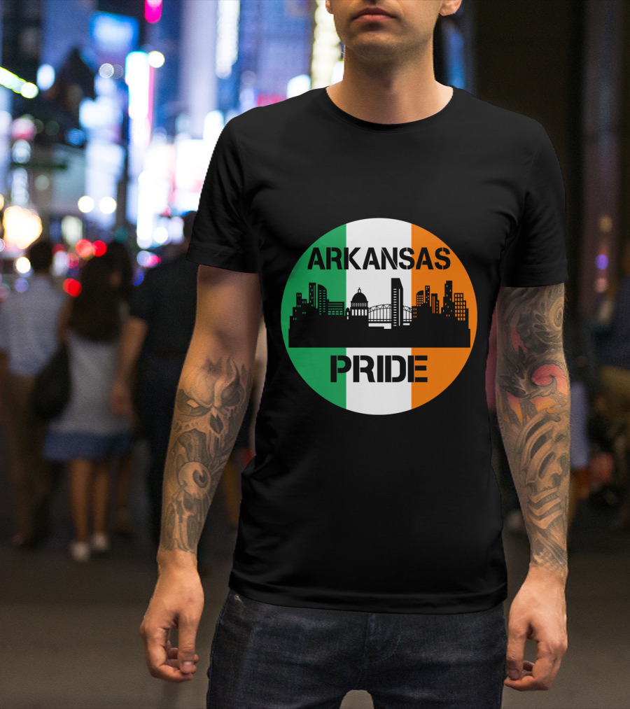 Arkansas Pride Skyline Irish Flag Iconic Cityscape T-Shirt