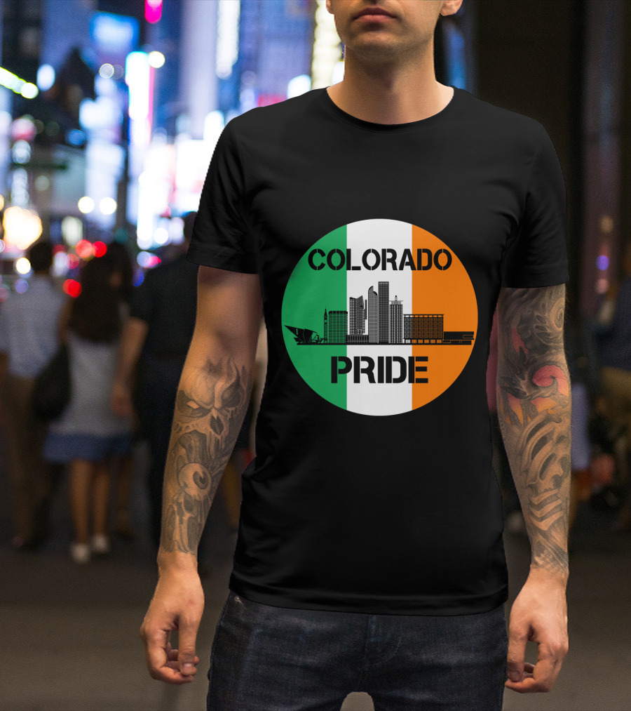 Colorado Pride Skyline With Irish Flag Background T-Shirt