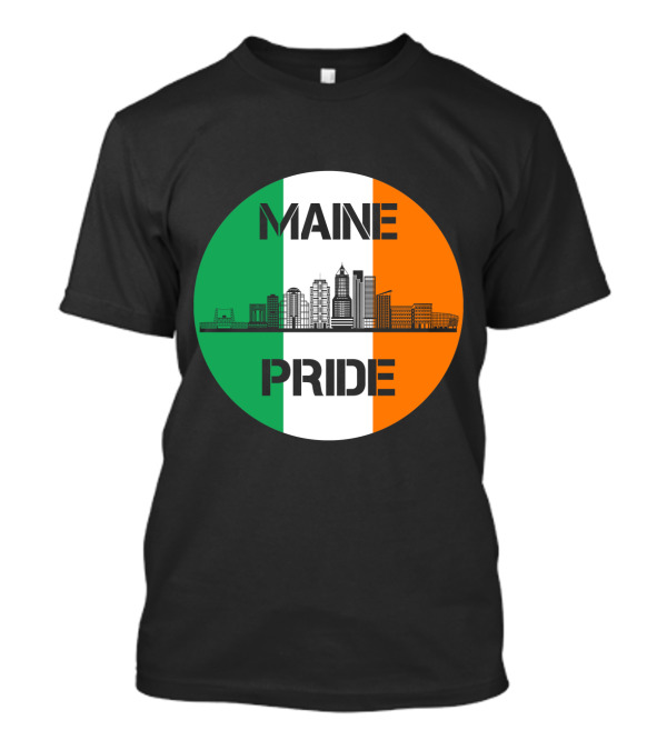 Maine Pride City Skyline With Irish Flag Colors Maine T-Shirt