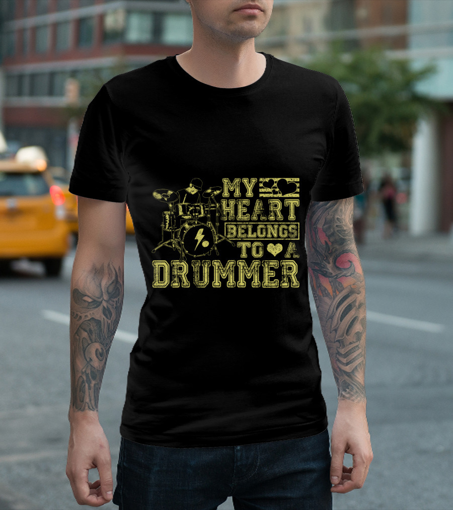 My Heart Belongs to a Drummer My Heart Band Player Drums Icon Love T-Shirt