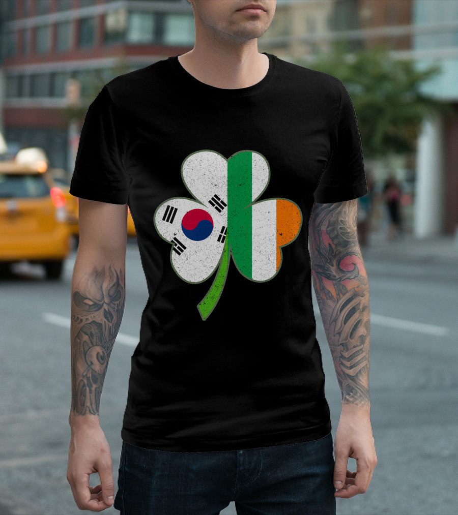 St Patricks Day Irish Korean Shamrock Green Clover Flag Fusion T-Shirt