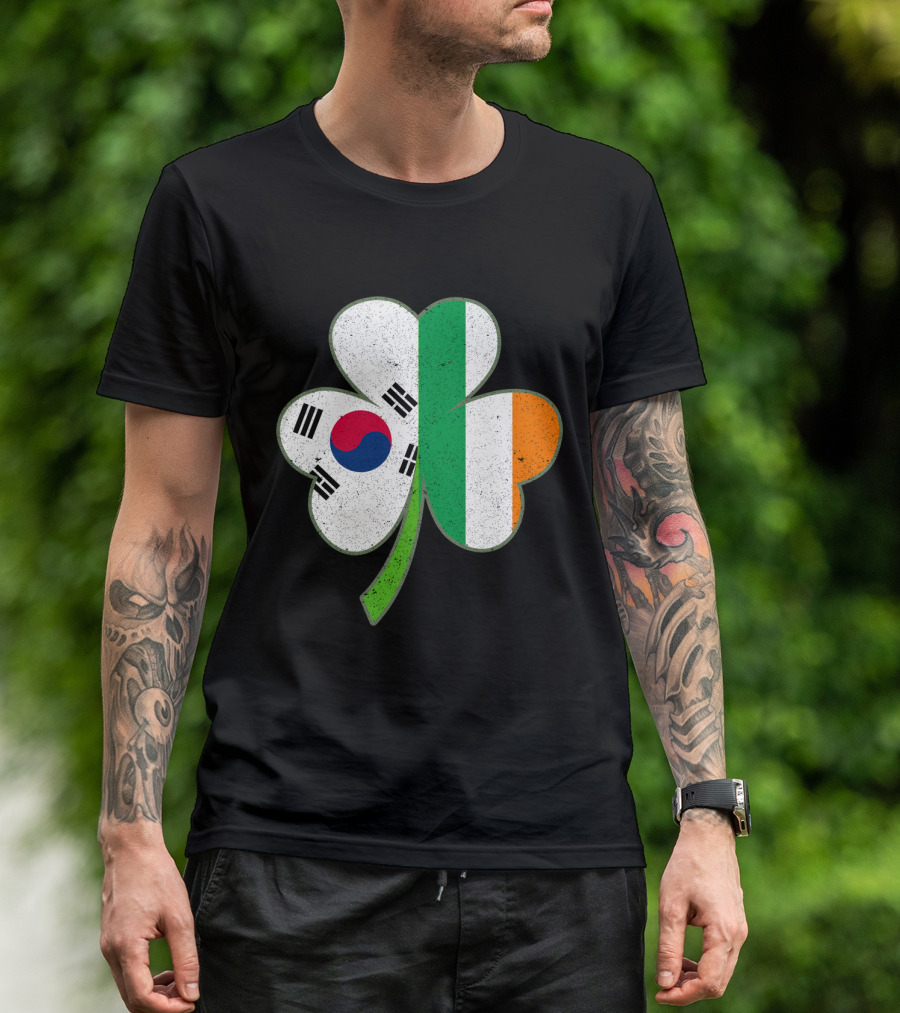 St Patricks Day Irish Korean Shamrock Green Clover Flag Fusion T-Shirt