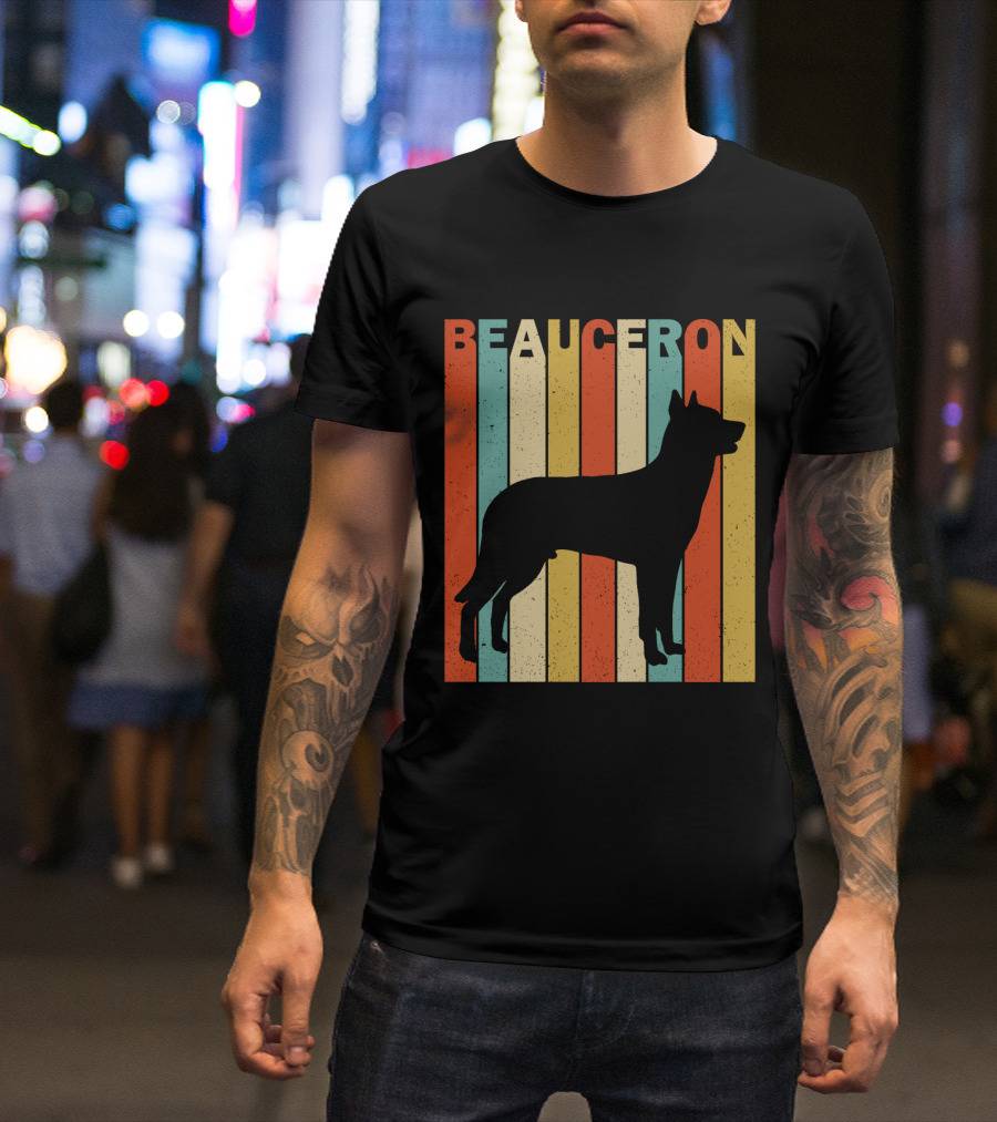 Beauceron Retro Silhouette Vertical Stripes T-Shirt