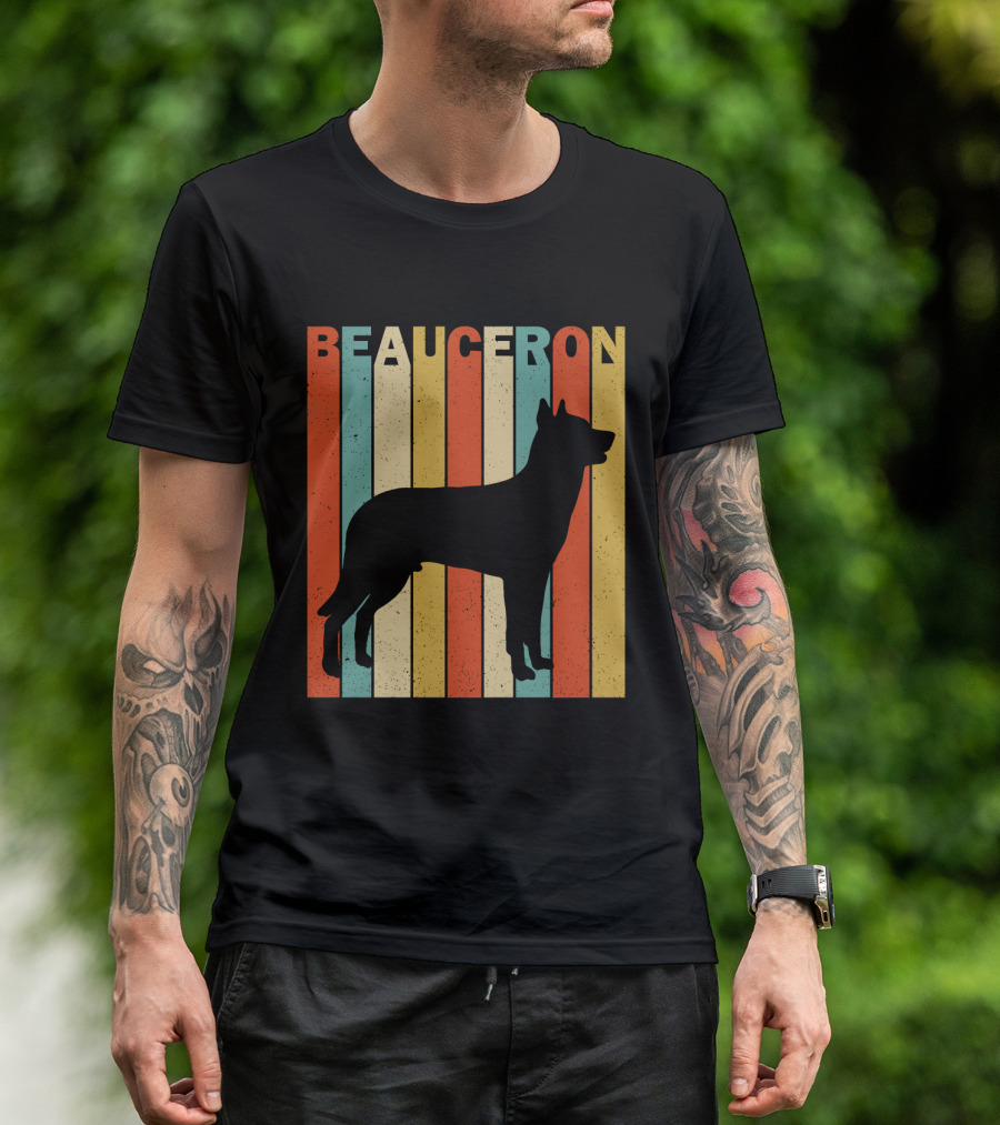 Beauceron Retro Silhouette Vertical Stripes T-Shirt