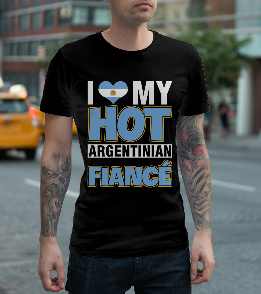 I Love My Hot Argentinian Fiancé Heart Flag T-Shirt