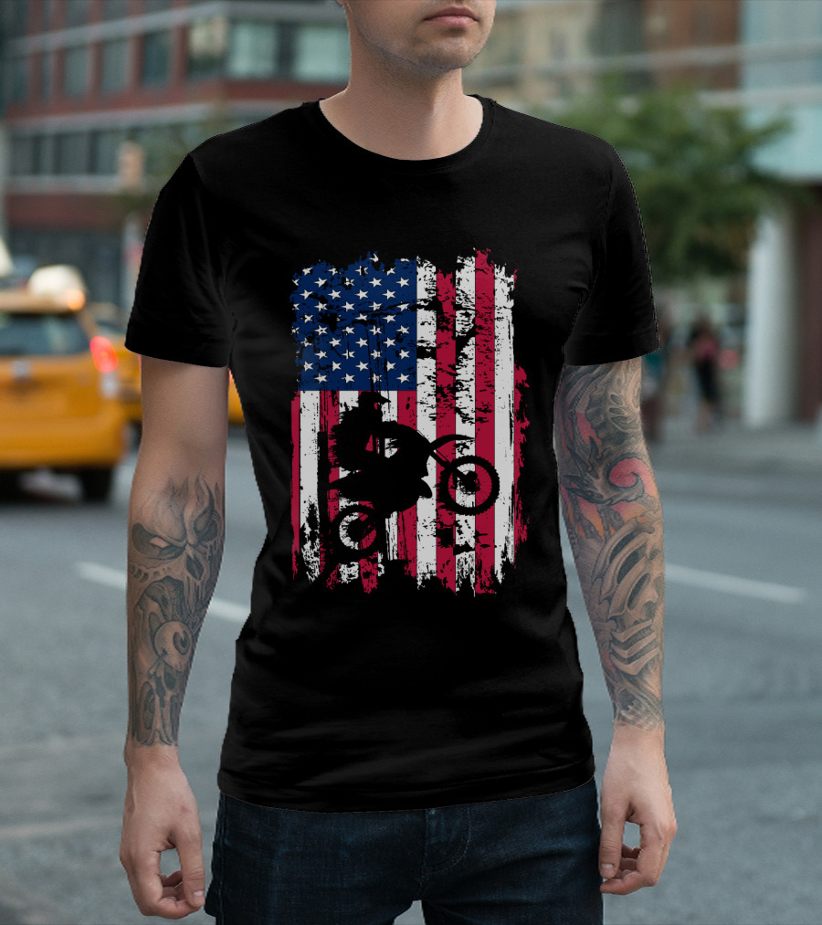 Motorcross Vintage American Flag Dirt Biking MotoX Racing T-Shirt