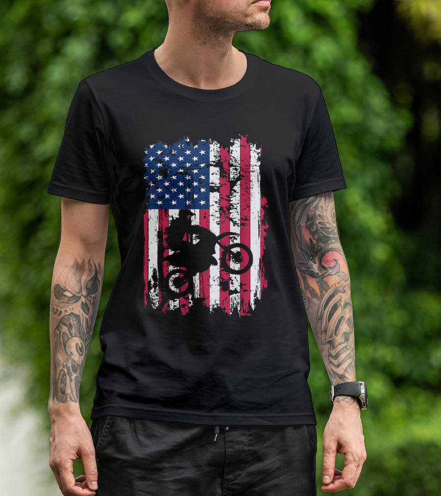 Motorcross Vintage American Flag Dirt Biking MotoX Racing T-Shirt