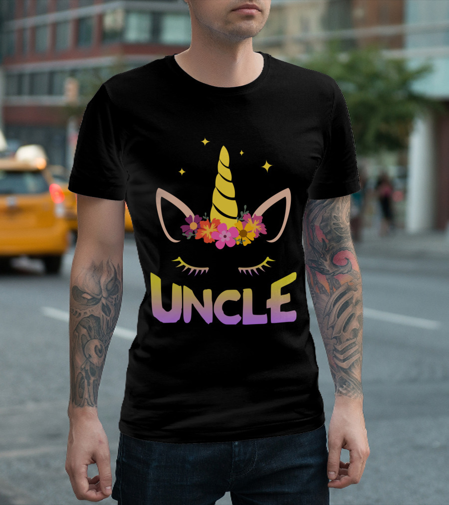 Unicorn Floral Horn Uncle Birthday Funny Stars T-Shirt
