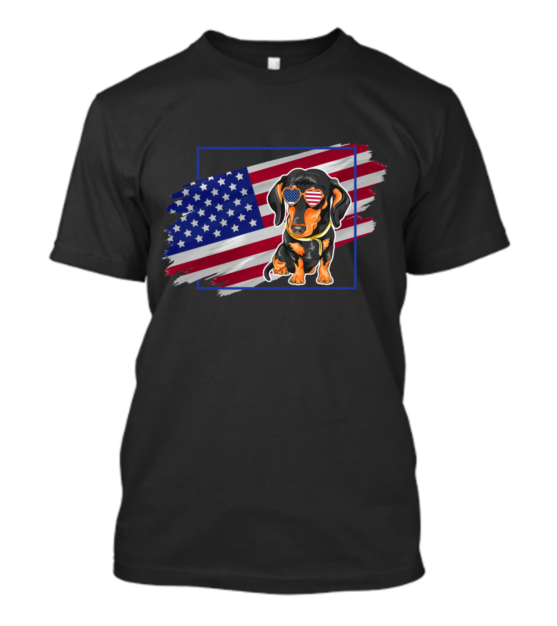 4th Of July Patriotic Dachshund Dog With American Flag Sunglasses T-Shirt