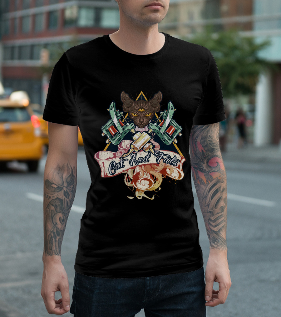 Cat And Tats Funny Cat Lovers with Tattoo Machine Art and Third Eye Sphynx T-Shirt