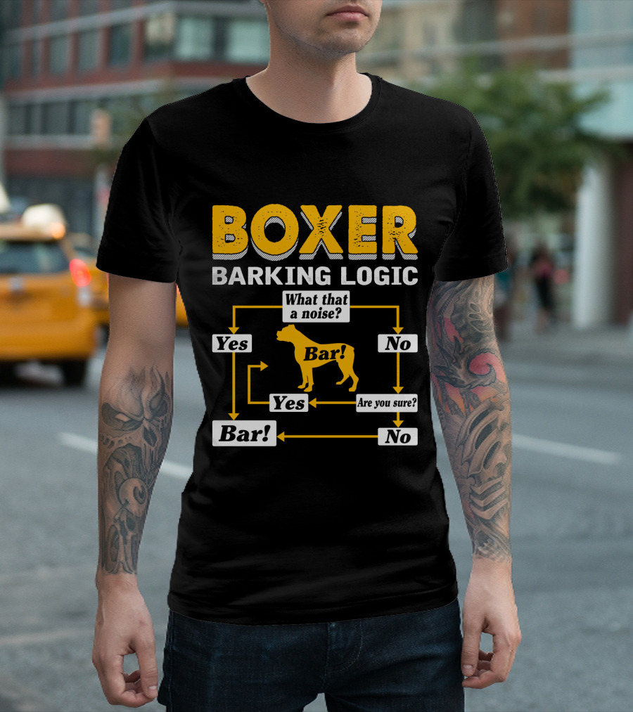 Boxer Barking Logic Flowchart Humor Yes No Bar Noise T-Shirt