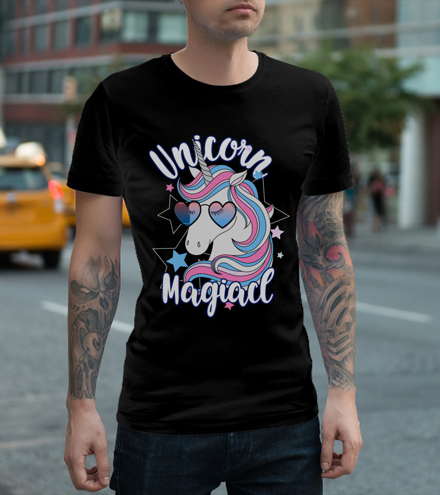Unicorn Magiacl Rainbow Heart Sunglasses Stars T-Shirt