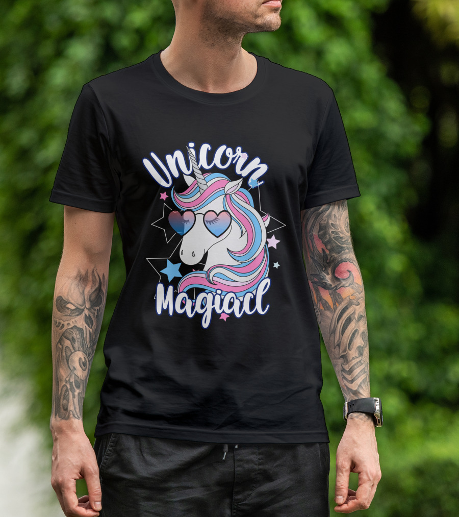 Unicorn Magiacl Rainbow Heart Sunglasses Stars T-Shirt