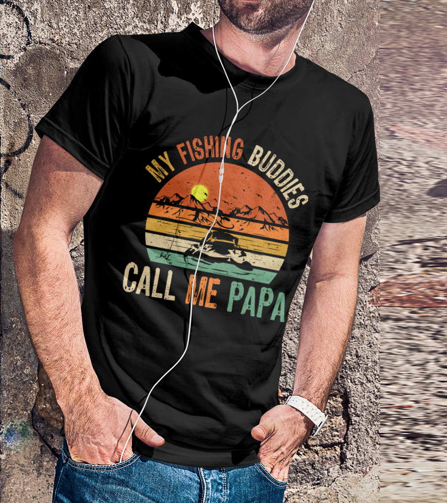 My Fishing Buddies Call Me Papa Vintage Fisherman Retro Sunset T-Shirt