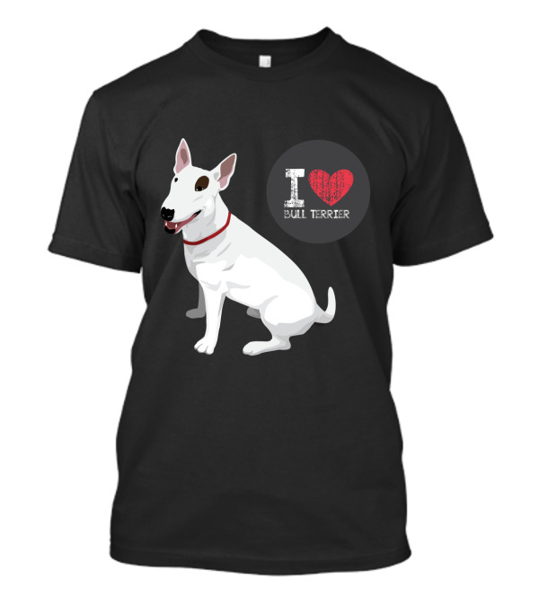 I Love Bull Terrier White Dog Sitting With Red Collar T-Shirt