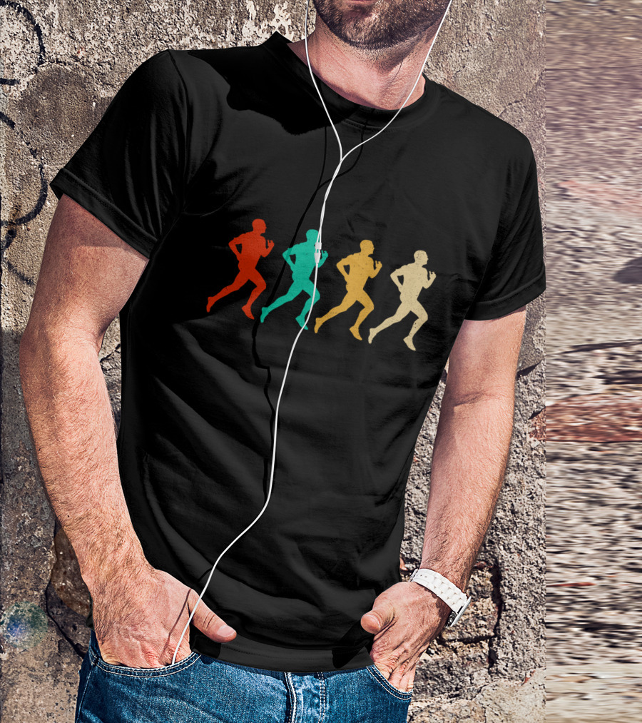 Vintage Running Colorful Silhouette Sequence T-Shirt