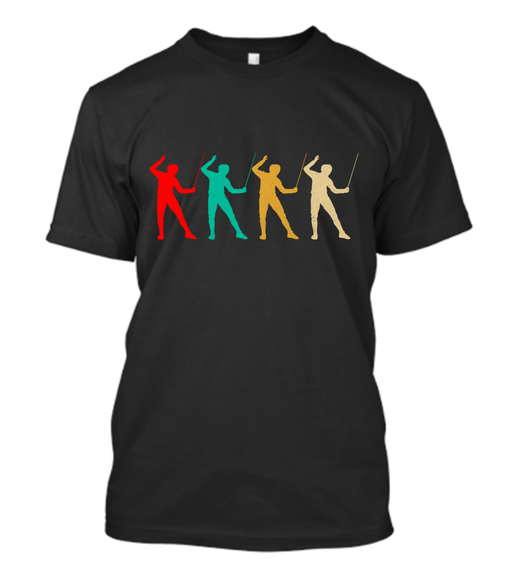 Vintage Fencing Silhouettes Retro Colors T-Shirt