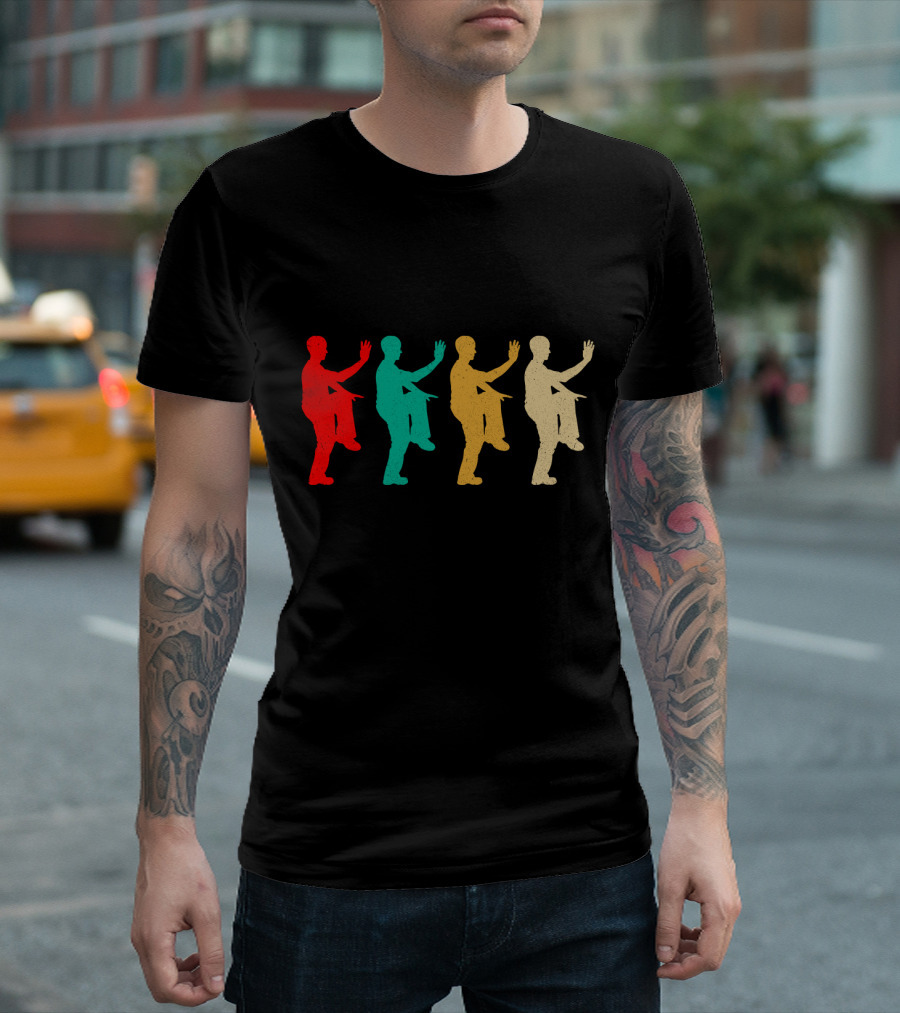 Vintage Kung Fu Fighting Silhouettes in Retro Colors T-Shirt