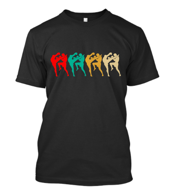 Vintage Kickboxing Silhouettes Retro Color Fight T-Shirt