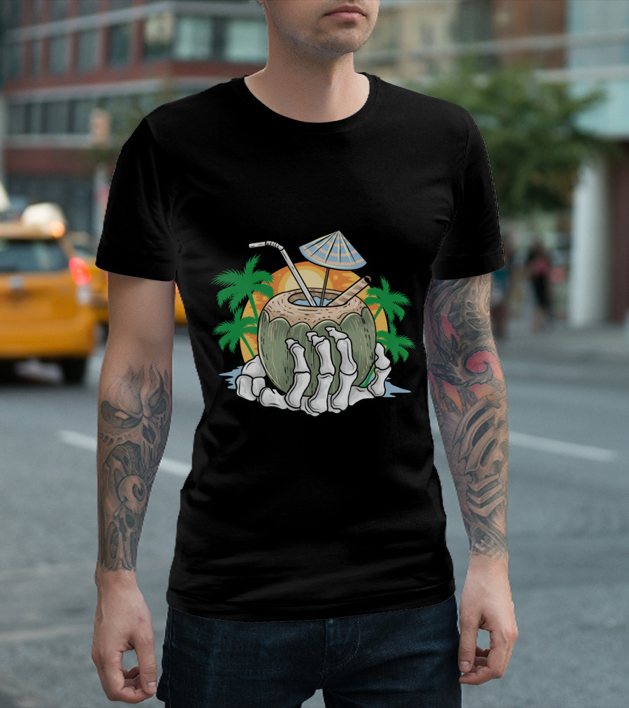 Summer Beach Skeleton Coconut Tree Sunset T-Shirt