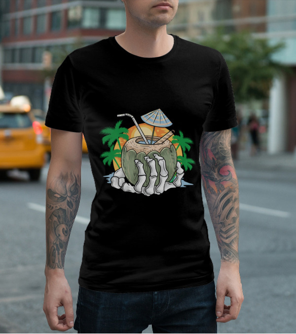 Summer Beach Skeleton Coconut Tree Sunset T-Shirt