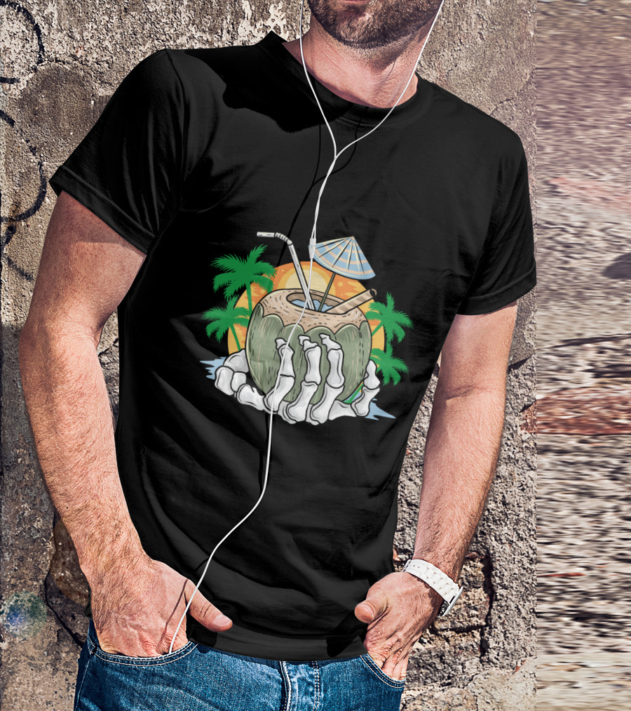Summer Beach Skeleton Coconut Tree Sunset T-Shirt