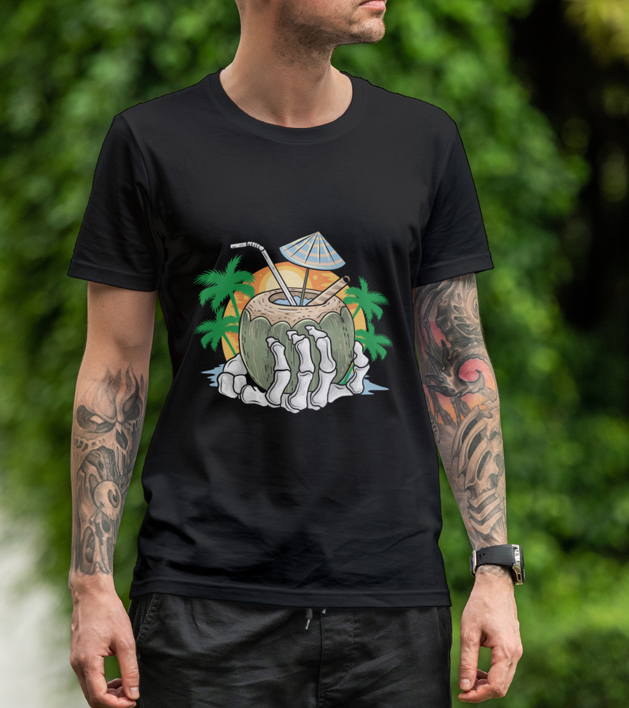 Summer Beach Skeleton Coconut Tree Sunset T-Shirt